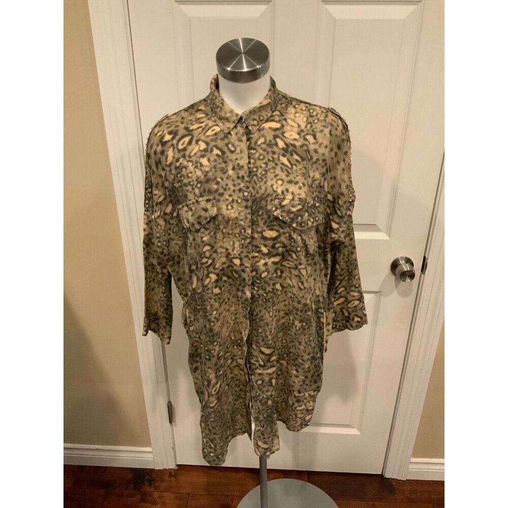 Mason's Tan & Black Leopard Print Paloma Tunic w/ Studs, Size 38